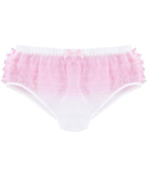 Bikinis Men's See Through Frilly Thong Sissy Crossdress Bloomer Ruffled Girly Panties - White - C918ERDQN8D