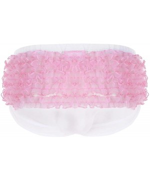 Bikinis Men's See Through Frilly Thong Sissy Crossdress Bloomer Ruffled Girly Panties - White - C918ERDQN8D