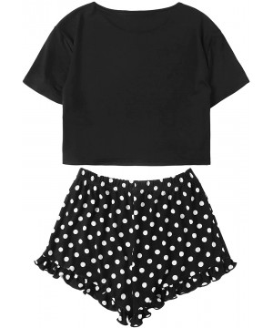 Sets Women Casual Pajamas Sleepwear Sets Polka Dots Shorts Tops Two Piece Set - Black - CN18WL7ESC2