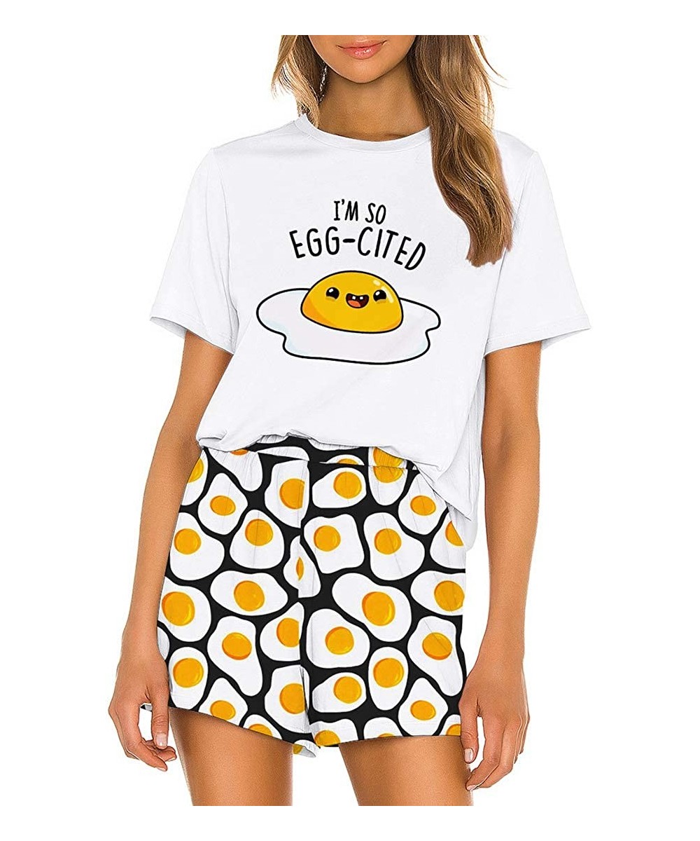 Sets Women Cute Cartoon Print Tee and Shorts Pajama Set - 8-egg - CM199XLWRK6