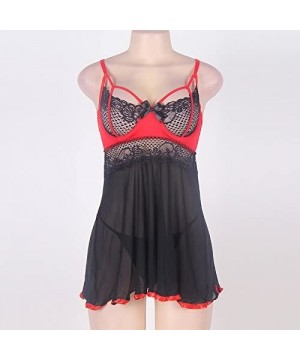 Nightgowns & Sleepshirts Women (M-6XL) Plus Size Sexy Lingerie Babydoll Sleepwear Night Shirt - Black - C41847A20A3