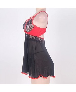 Nightgowns & Sleepshirts Women (M-6XL) Plus Size Sexy Lingerie Babydoll Sleepwear Night Shirt - Black - C41847A20A3