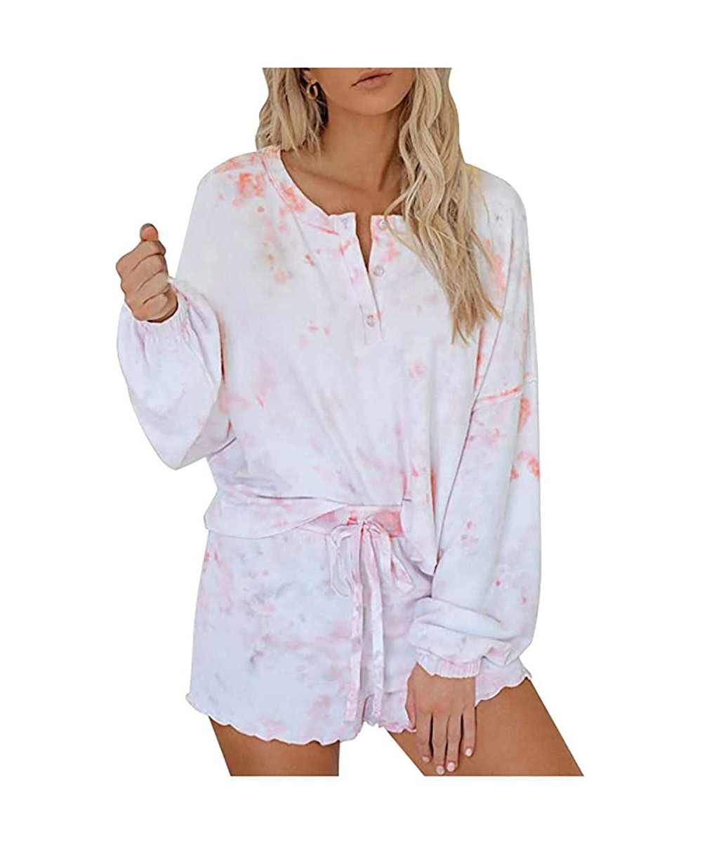 Sets Womens Two Piece Outfit Summer Tie Dyed Short Sleeve Shirt with Shorts Set Casual Lounge Romper Pajama Sets X zpink - CI...