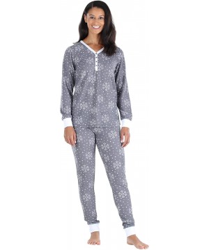 Sets Women's Long Sleeve Top and Pajama Pant Set - Grey Snowflake - C818RGH2NNO