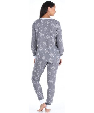 Sets Women's Long Sleeve Top and Pajama Pant Set - Grey Snowflake - C818RGH2NNO