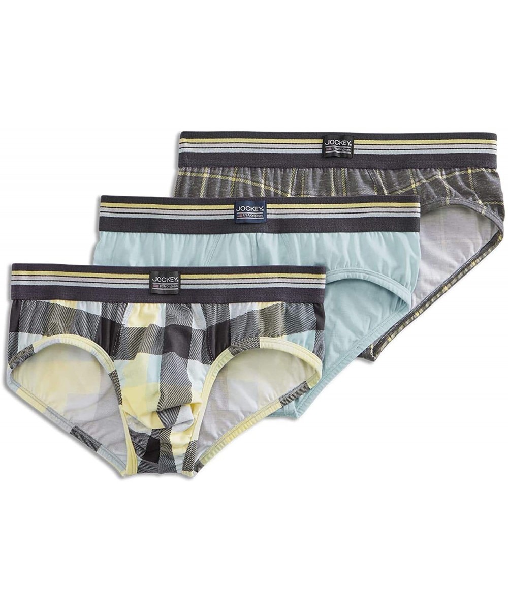 Briefs Men's Underwear USA Originals Cotton Stretch Brief - 3 Pack - Ocean Breeze/ Pacific Plaid/ Grey Plaid - CW195A8L4DT