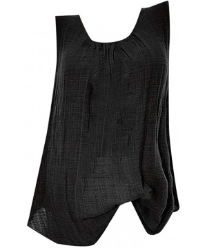 Slips Womens Comfy Cotton Linen Sleeveless Baggy Solid Color Sports T-Shirt Vest Tee Blouse Tank Tops Plus Size Blouse - Blac...