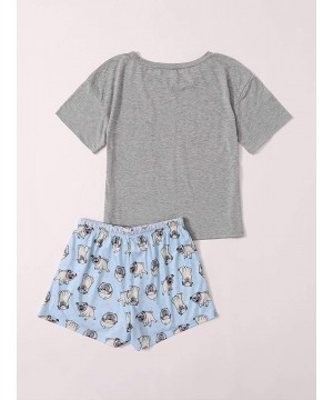 Sets Women's Cartoon Graphics Print Tie Front Tee and Shorts Pajama Set - Dog Grey - CX190XGK9G0