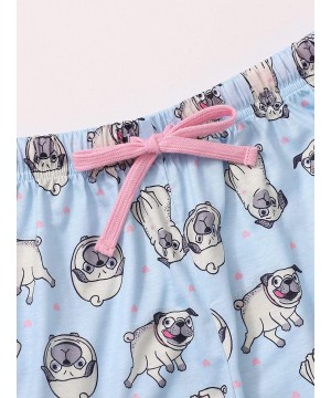 Sets Women's Cartoon Graphics Print Tie Front Tee and Shorts Pajama Set - Dog Grey - CX190XGK9G0