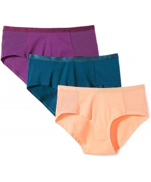 Panties Women's Cotton Hipster Underwear with Mesh Detail- 3 Pack - Plum/Deep Ocean/Desert Flower - C5187CNUME4