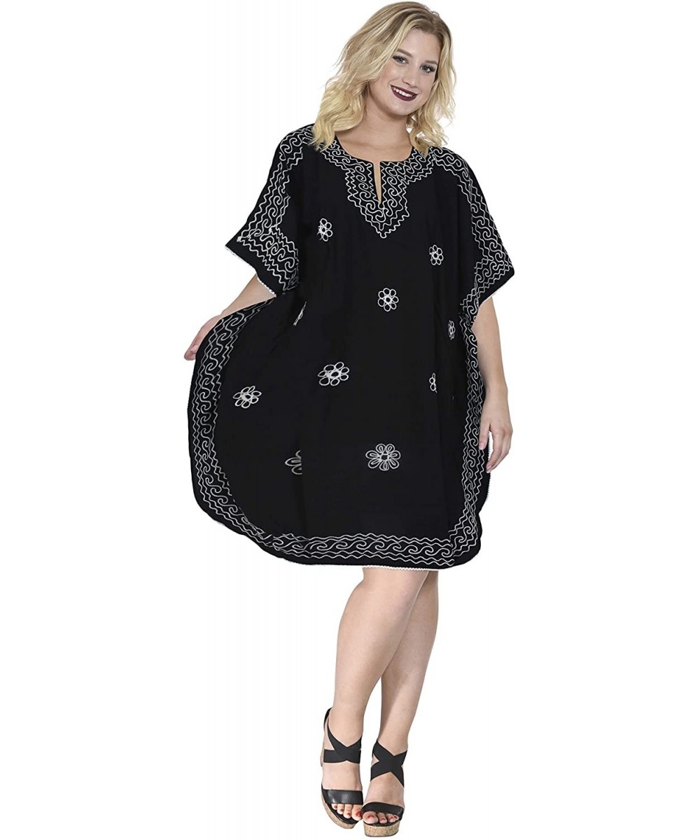 Nightgowns & Sleepshirts Women's Midi Caftan Casual Dress Night Gown Beach Cover Ups Drawstring - Halloween Black_p735 - CS11...