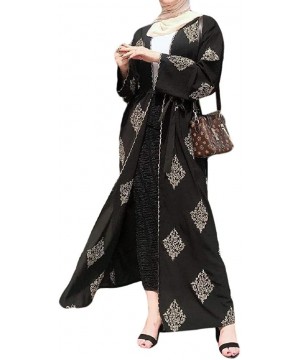 Robes Womens Vintage Dubai Embroidered Muslim Belted Islamic Kaftan Abaya - Black - CL19DHUOII0