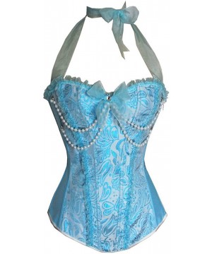 Bustiers & Corsets Womens Bustier Burlesque Fashion Satin Halter Boned Zipper Corset Top - Blue - CS18LS3XUOM