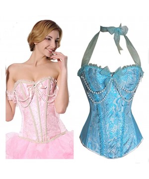 Bustiers & Corsets Womens Bustier Burlesque Fashion Satin Halter Boned Zipper Corset Top - Blue - CS18LS3XUOM