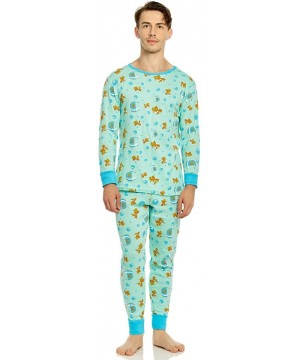 Sleep Sets Men's Pajamas Fitted 2 Piece Pjs Set 100% Organic Cotton Sleep Pants Sleepwear (XSmall-XLarge) - Fish Tank - CK187...