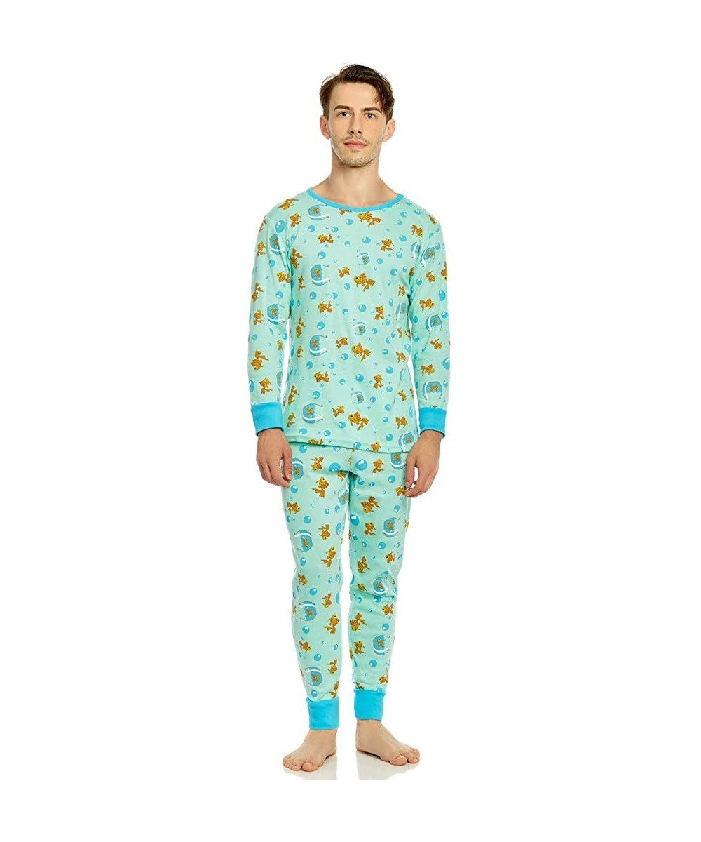 Sleep Sets Men's Pajamas Fitted 2 Piece Pjs Set 100% Organic Cotton Sleep Pants Sleepwear (XSmall-XLarge) - Fish Tank - CK187...