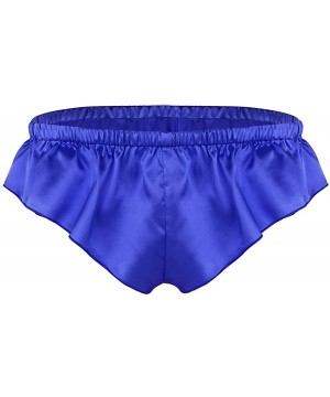 Bikinis Mens Lingerie Shiny Soft Satin High Cut Bikini Briefs Thong Underwear Panties - Blue - CG18KNYHC5G