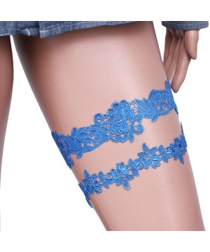 Garters & Garter Belts 2pcs Wedding Lace Garters Set Thigh Floral Garter Ring Leg Band for Bride - Dark Blue - CZ18Y3RLYKX