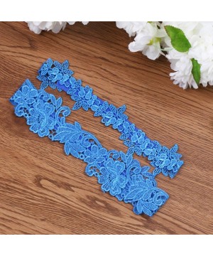 Garters & Garter Belts 2pcs Wedding Lace Garters Set Thigh Floral Garter Ring Leg Band for Bride - Dark Blue - CZ18Y3RLYKX