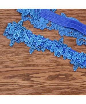 Garters & Garter Belts 2pcs Wedding Lace Garters Set Thigh Floral Garter Ring Leg Band for Bride - Dark Blue - CZ18Y3RLYKX