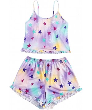 Sets Women's Cartoon Print Spaghetti Strap Cami Pajama Set Short Sleepwear - Tie Dye Purple - CF19D30ACO7