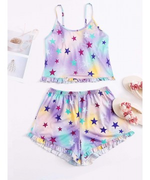 Sets Women's Cartoon Print Spaghetti Strap Cami Pajama Set Short Sleepwear - Tie Dye Purple - CF19D30ACO7