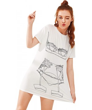 Nightgowns & Sleepshirts Women's Funny Lingerie Nightgown Cute Print Tshirt Sleepdress - A White - C418ILDQGL6