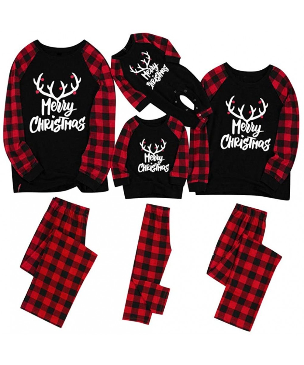 Sleep Sets Mens & Womens & Kids & Infant Matching Family Pajamas Set- Christmas PJ's Letter Print Long Sleeve Tee + Plaid Pan...