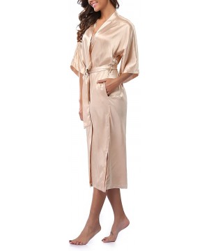 Robes Women's Long Kimono Robe Pure Color Satin Robe Lightweight Nightgown - Champagne - C31898RNID0