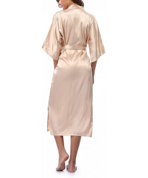 Robes Women's Long Kimono Robe Pure Color Satin Robe Lightweight Nightgown - Champagne - C31898RNID0