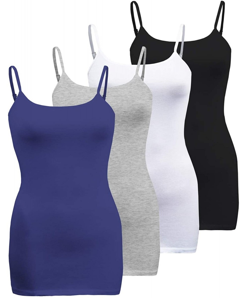 Camisoles & Tanks Womens Plus Size Classic Basic Solid Cami with Adjustable Spaghetti Straps Tank Top 4Pack 1XL~3XL - Cobalt/...