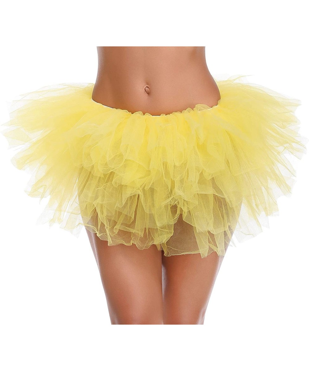 Slips Women's Teen's 1950s Vintage Tutu Tulle Petticoat Ballet Bubble Skirt - 5 Layer - Yellow - C518K0X4R5E