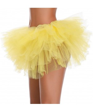 Slips Women's Teen's 1950s Vintage Tutu Tulle Petticoat Ballet Bubble Skirt - 5 Layer - Yellow - C518K0X4R5E