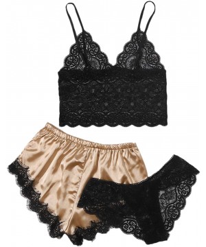 Sets Women's Lace Cami Top with Shorts with Panties 3 Piece Set Sexy Lingerie Pajama Set Sleepwear - Zyellow - CM1903DR7UK