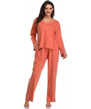 Sets Pajamas Set for Women Soft Cotton Pjs Long Sleeve Sleepwear Jersey Sets - Brick Red - CQ18Y7NK4T0