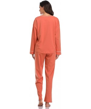 Sets Pajamas Set for Women Soft Cotton Pjs Long Sleeve Sleepwear Jersey Sets - Brick Red - CQ18Y7NK4T0