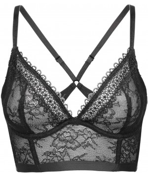 Bras Women's Lace Bralette See Through Sexy Sheer Plunge Unlined Underwire Bra - Black_mesh - CP18N96D0I8