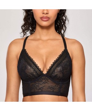 Bras Women's Lace Bralette See Through Sexy Sheer Plunge Unlined Underwire Bra - Black_mesh - CP18N96D0I8