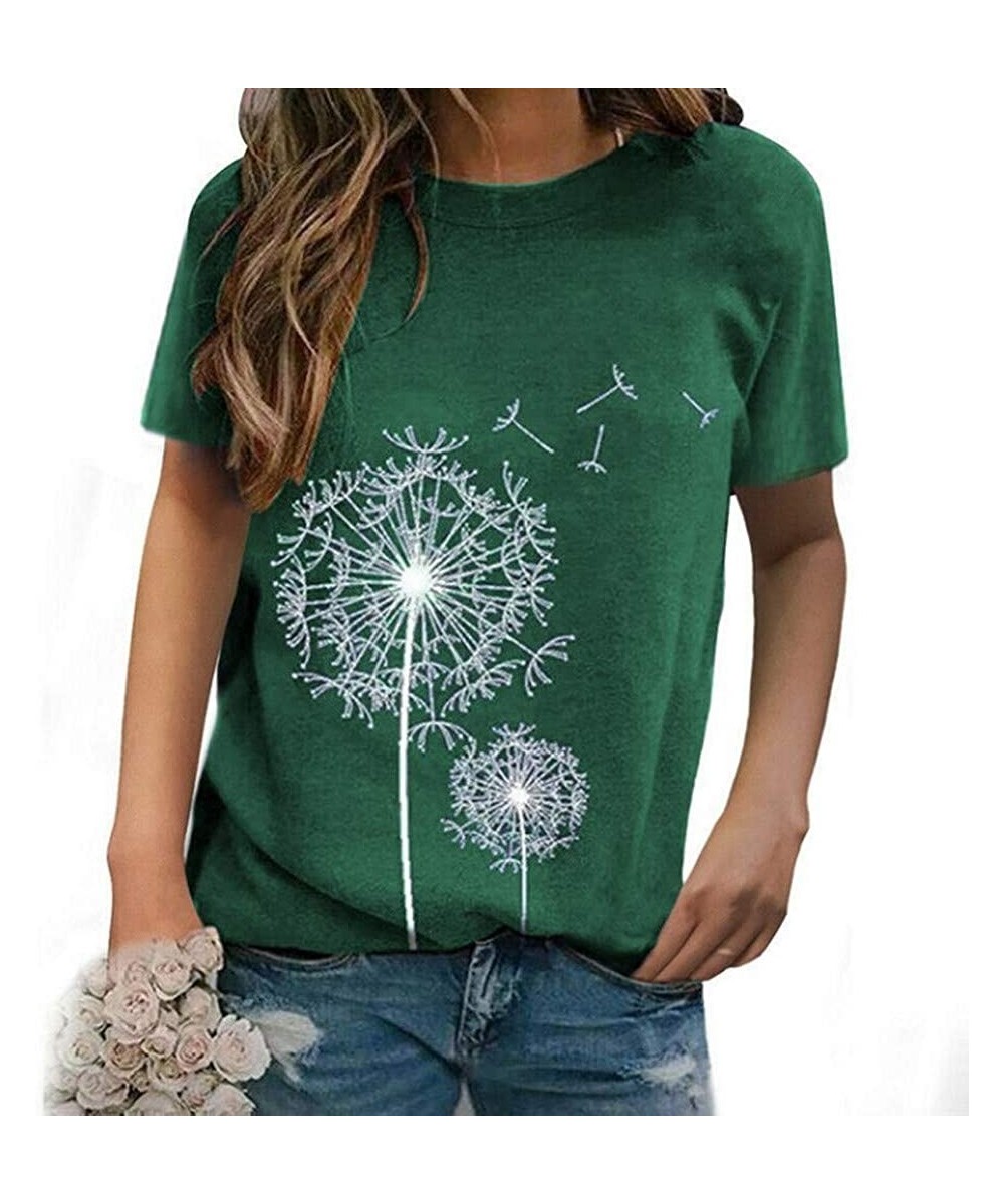 Thermal Underwear Women Love Dandelion Graphics Shirt Heart Print Novelty Short Sleeve Tops Tees - Green - CM190U5XU3N