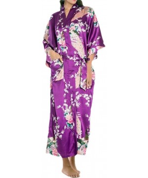 Robes Women's Charmeuse Cozy 3/4 Sleeve Style Soft Floral Print Kimono - Purple - CA199SNR40G