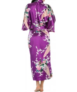 Robes Women's Charmeuse Cozy 3/4 Sleeve Style Soft Floral Print Kimono - Purple - CA199SNR40G