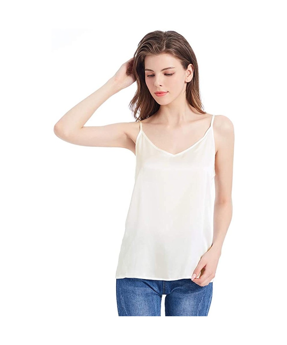 Camisoles & Tanks Silk Camisole for Women Cami Tank Tops Soft 100 Pure Mulberry Silk V-Neck - Ivory - CS1804RYCMK