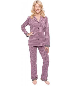 Sets Soft Pajamas for Women- Double Layer Knit Womens Pajama Sets- Warm Pajamas for Women - Stripes Charcoal/Pink - C812JV8B4U3