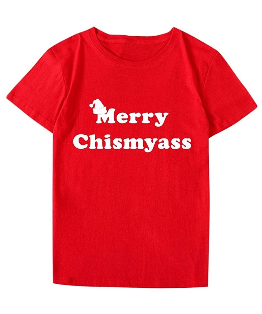 Robes Mens Christmas Funny Letter Print Short Sleeve Graphic Tops Casual Tee Shirts - Red - CT192N54IGT