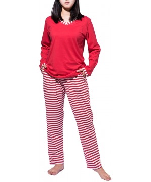 Sets Women's Pajamas Set Sleepwear Striped Pattern Bottom Nightwear Soft Pj Lounge Sets - Red - CR192O92XT5