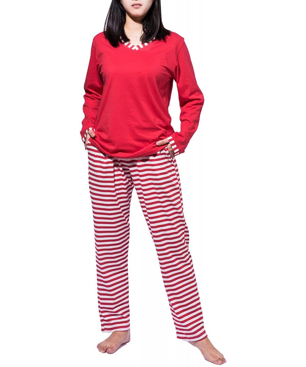 Sets Women's Pajamas Set Sleepwear Striped Pattern Bottom Nightwear Soft Pj Lounge Sets - Red - CR192O92XT5