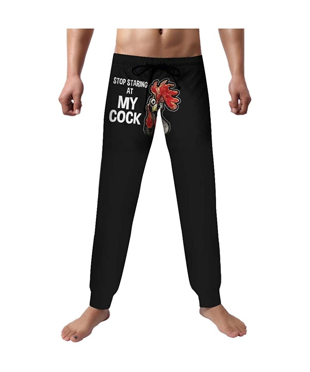 Sleep Sets Trousers Cock Print Drawstring Pajamas Casual Summer Home Pants - Black - C019E47S8A9