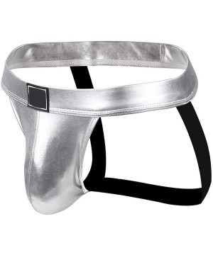 G-Strings & Thongs Men Jocks U Convex Underwear PU Leather Sexy Pouch Thongs and G Strings Tanga Hombre - Silver - CW19773T723