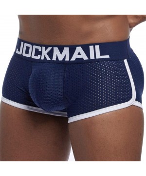 Boxer Briefs Mens Underwear Boxer Mesh Mens Padded Underwear Boxer with Hip Pad Men's Boxers - Navy - C018A667NMC