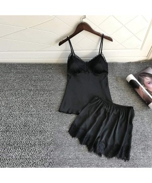 Nightgowns & Sleepshirts Womens Camisole Sexy Satin Sling Sleepwear Lace Bowknot Nightdress Underwear - Black - CD196D696TY